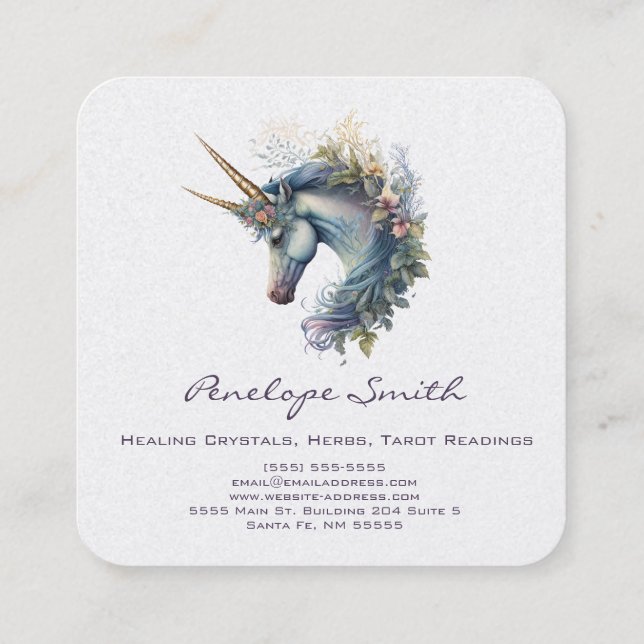 Double Horn Unicorn Square Business Card (Back)