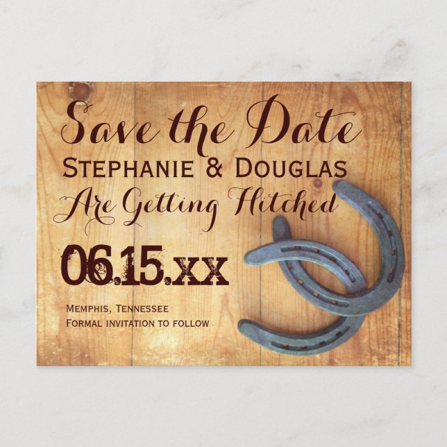 Double Horseshoe Rustic Save the Date Postcards (Front)
