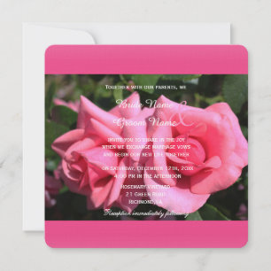 Double hot pink rose flowers wedding invitations
