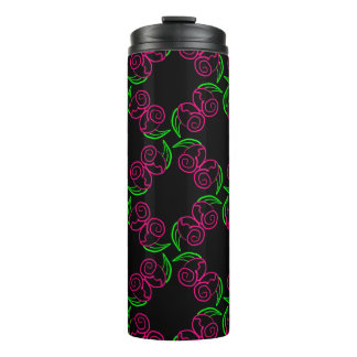 Double Hot Pink Roses Pattern Thermal Tumbler