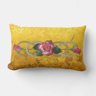 Double Infinity Silver Gold Roses + gold leaf Outdoor Cushion
