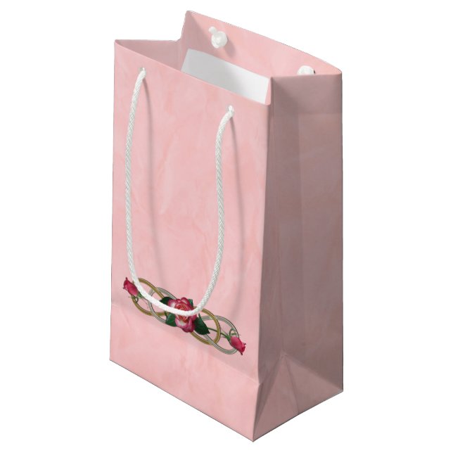Double Infinity Silver Gold Roses + your backgr. Small Gift Bag (Front Angled)