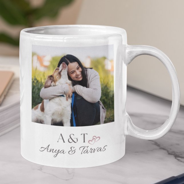 Double Initial Duo Pet Companion Coffee Mug (A white ceramic mug featuring serif initials and a portrait moment that honors your companion bond.)