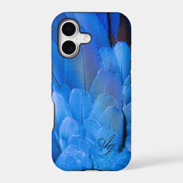 Double initials monogrammed blue feather wing bird (Back)