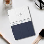 Double initials monogrammed minimalist watercolor iPad mini cover<br><div class="desc">Double initials monogrammed minimalist watercolor iPad mini Cover in blue and white featuring a seashell pattern of a dark blue mussel illustration drew by me</div>