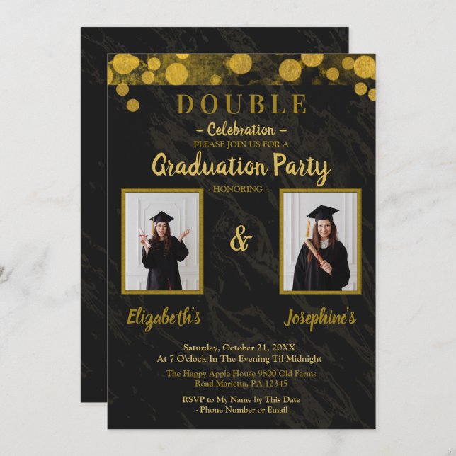 Double joint Celebration Graduation Party 2 photos Invitation (Front/Back)