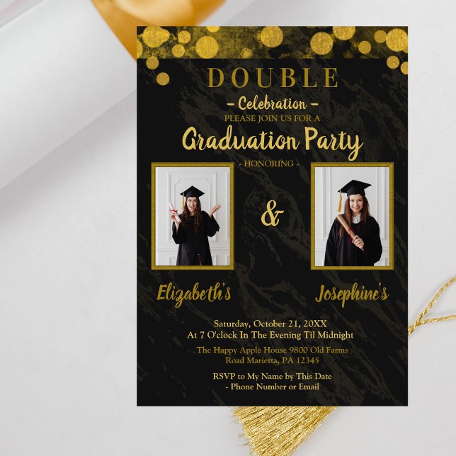 Double joint Celebration Graduation Party 2 photos Invitation (Creator Uploaded)