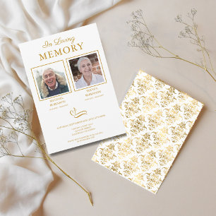 Double Joint Funeral Memorial Photo Gold Script Invitation