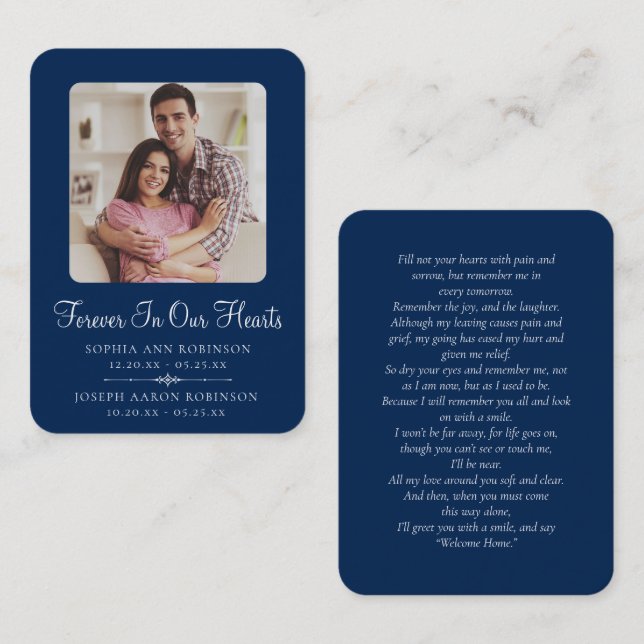 Double Joint Funeral Photo Blue Prayer Card (Front/Back)