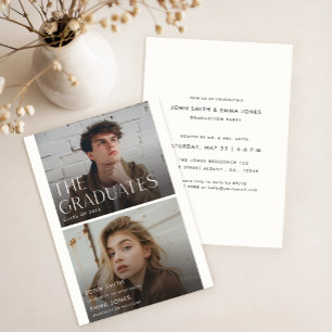 Double Joint Twin Graduate Photo Graduation Party Invitation