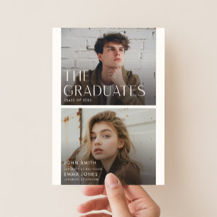 Double Joint Twin Photo Graduation Thank You Postcard