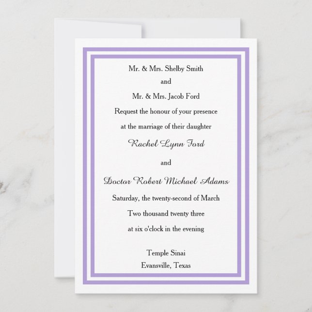 Double Lavender Trim -5x7Wedding Invitation (Front)