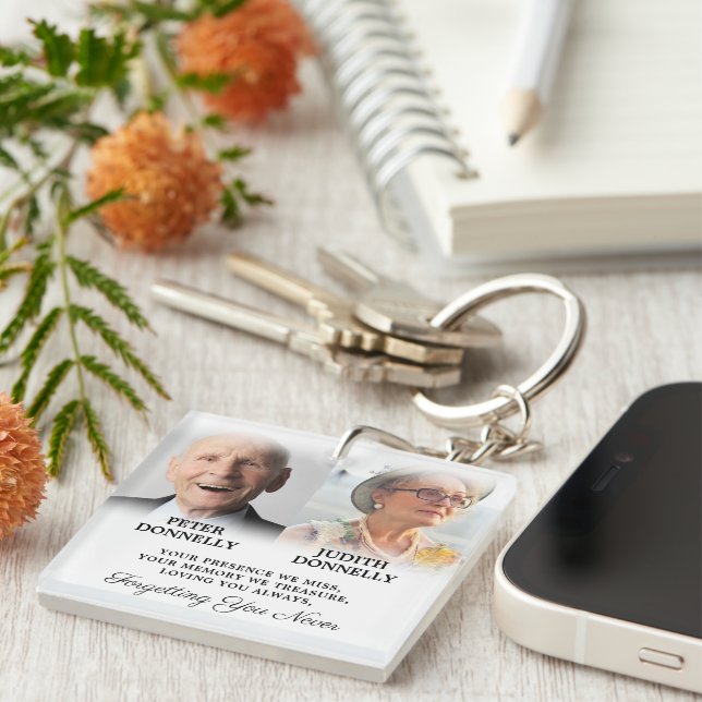 Double Memorial Funeral Keepsake Photo Key Ring (Front Right)