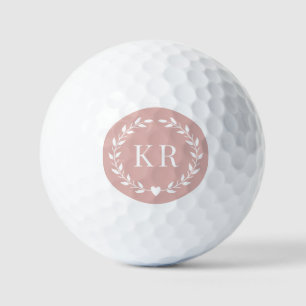 Double Monogram Initials Blush Pink Laurel Golf Balls