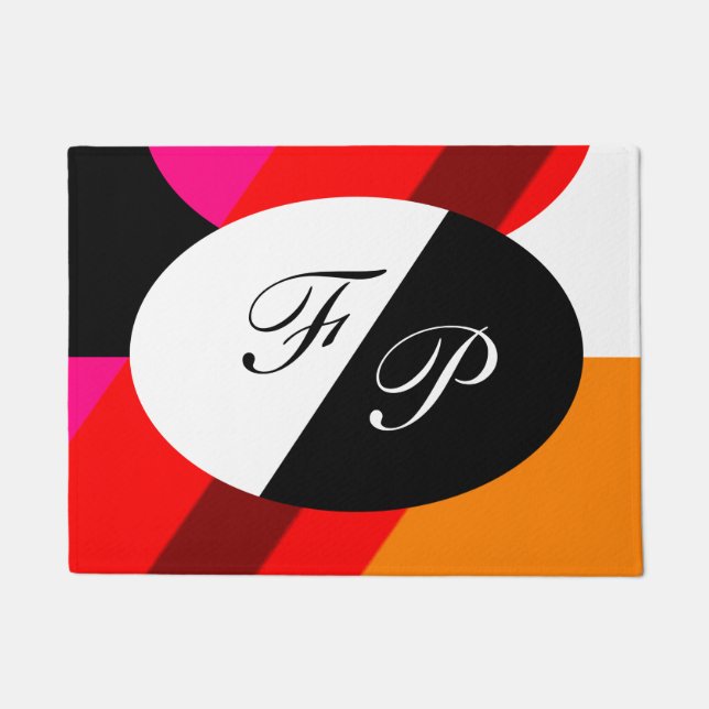 Double monogrammed modern geometric colourful doormat (Front)