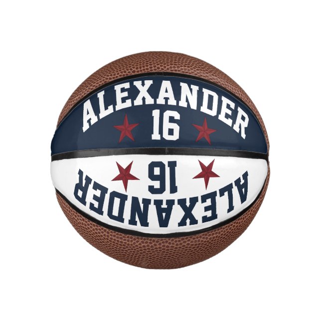 Double Name Red White Blue Personalise Basketball (Front)