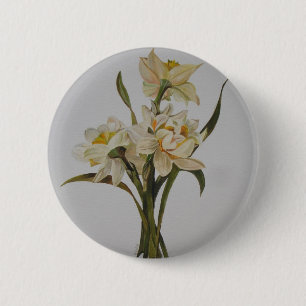 Double Narcissi Bouquet Floral Art 6 Cm Round Badge