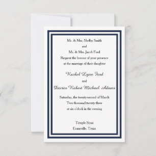 Double Navy Trim -3x5 Wedding Invitation