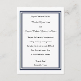 Double Navy Trim - 3x5 Wedding Invitation