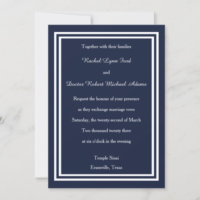 Double Navy Trim -5x7Wedding Invitation (Front)
