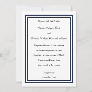 Double Navy Trim -5x7Wedding Invitation