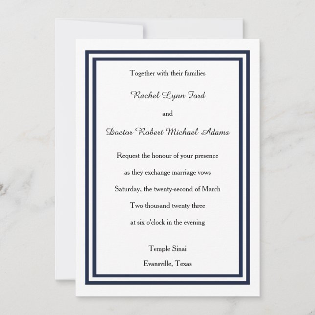 Double Navy Trim -5x7Wedding Invitation (Front)
