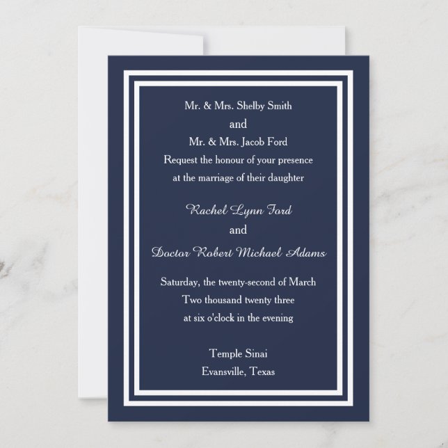 Double Navy Trim - Wedding Invitation (Front)