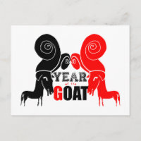 Double Odd Goat Chinese Year Zodiac Postcard