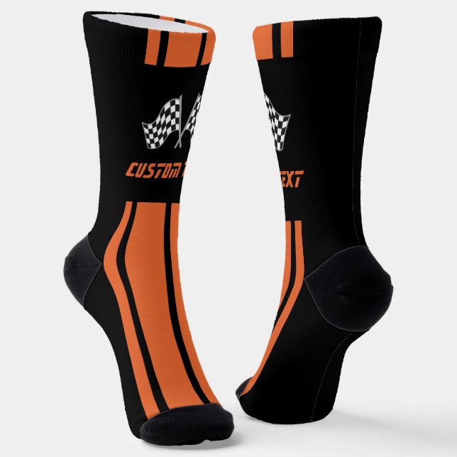 Double Orange Stripe Racing Flags Socks (Angled)
