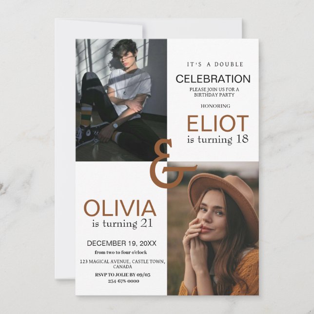 Double Photo Birthday Modern White black  Invitation (Front)
