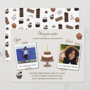 Double Photo Joint Birthday Chocolate Theme Invitation