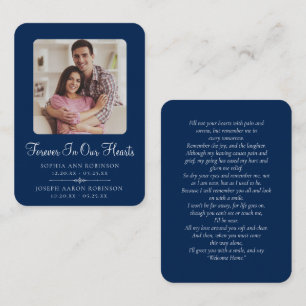 Double Photo Memorial Funeral Blue Prayer Card