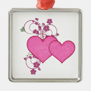 Double Pink Heart & Glitter Design Valentine's Day Metal Tree Decoration