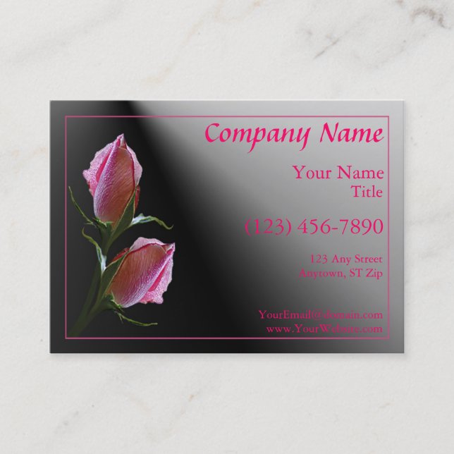 Double Pink Rose Black Profile Card (Front)