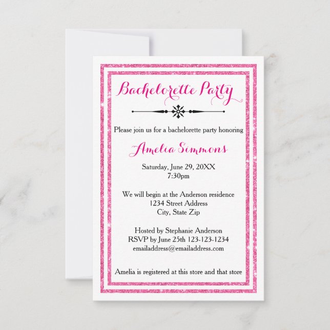 Double Pink Trim - 3x5 Bachelorette Invitation (Front)