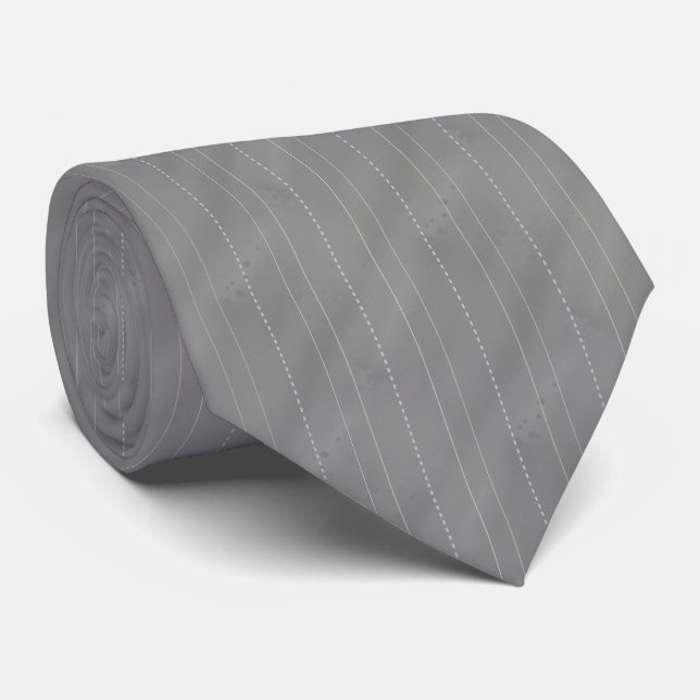 Double Pinstriped | Med. Grey Tie (Rolled)