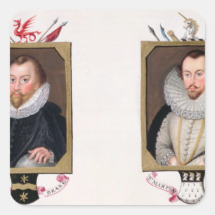 Double portrait of Sir Francis Drake (c.1540-96) a Square Sticker