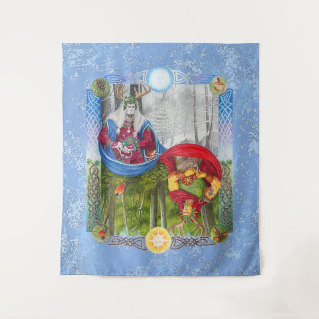 Double Portrait of the Holly King and Oak King Tapestry (Front)