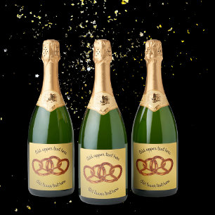 Double Pretzels: Knotted Bread on Fake Gold custom Sparkling Wine Label