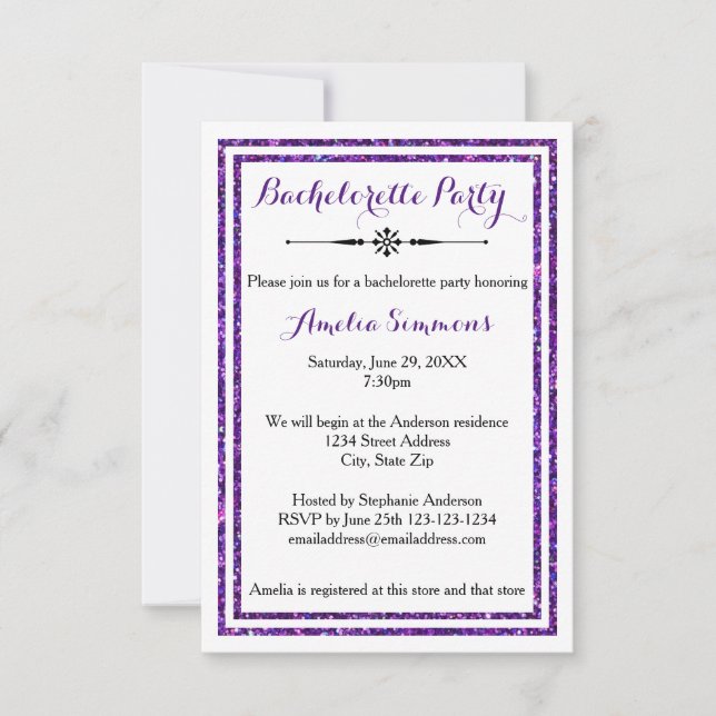 Double Purple Trim - 3x5 Bachelorette Invitation (Front)