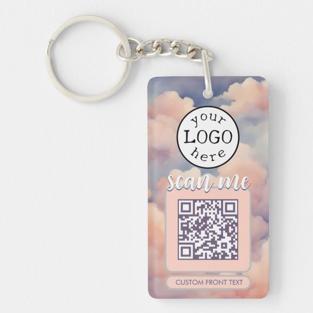 Double QR Code for Business Pink Clouds Key Ring (Front)