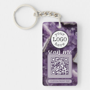 Double QR Code for Business Purple Amethyst Key Ring