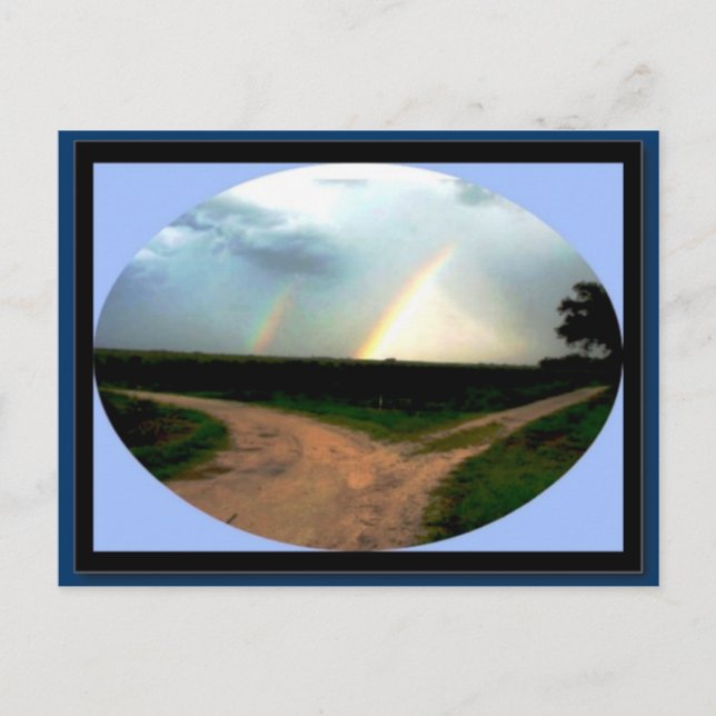 DOUBLE RAINBOW AT THE CROSSROADS ZAZZLE POSTCARD (Front)