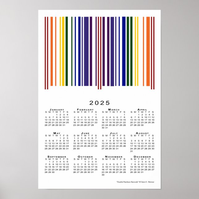 Double Rainbow Barcode 2025 Calendar Poster (Front)