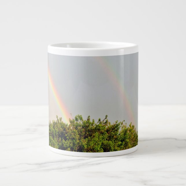 Double Rainbow Photo with sky and trees Large Coffee Mug (Front)