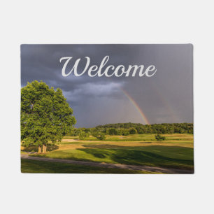 Double Rainbow Through Rain Welcome Doormat