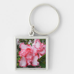 Double Red and White Azaleas Spring Floral Key Ring