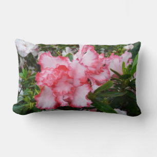 Double Red and White Azaleas Spring Floral Lumbar Cushion