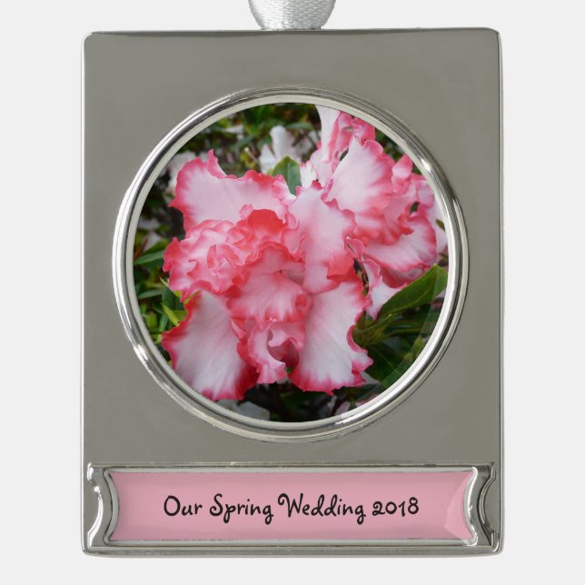 Double Red and White Azaleas Spring Floral Silver Plated Banner Ornament (Front)