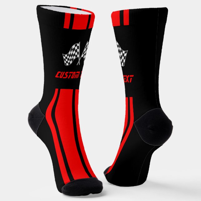 Double Red Stripe Racing Flags Socks (Angled)